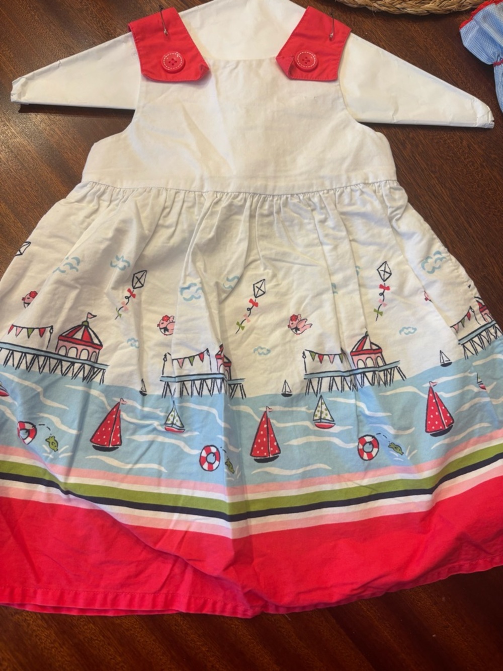 Gymboree White Dress with Red and Blue Nautical Border